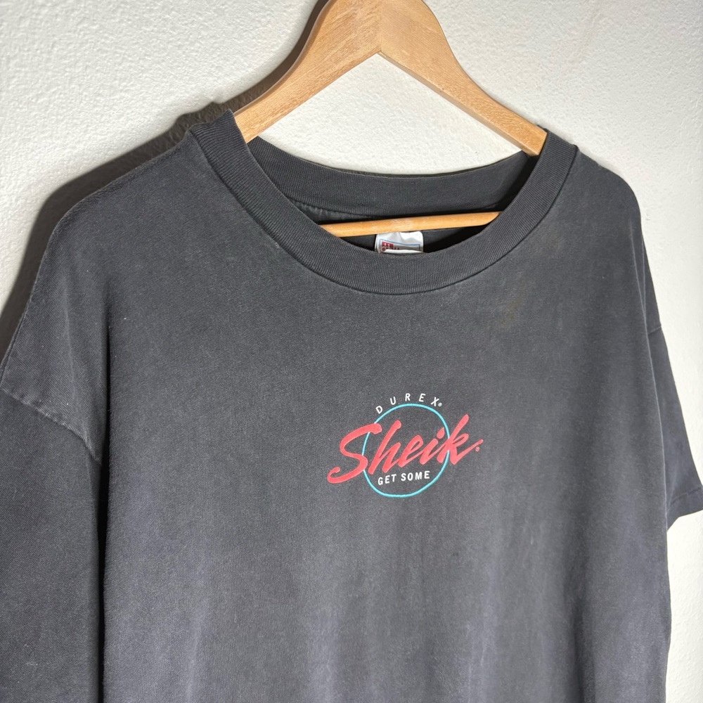 Vintage 90s Durex Sheik Condoms Get Some Hanes Beefy Faded Black Mens Xl View 2